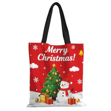Imagem de ANNA QUEEN Sacola de lona Merry Christmas, bolsa de ombro com alça para academia, ioga, fim de semana, piquenique, praia, viagem, cozinha, Feliz Natal boneco de neve, 13.7 X 15.7 Inches, Casual