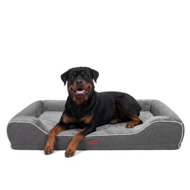 Imagem de Camas refrescantes para cães extragrandes com capas laváveis removíveis, sofá-cama ortopédico com espuma viscoelástica de gel legal e espuma de caixa de ovo à prova d'água alivia dores nas