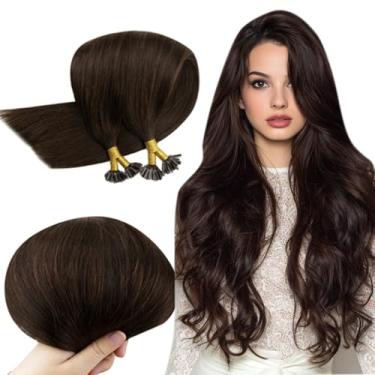 Imagem de RUNATURE Extensões de cabelo com ponta em U, cabelo humano castanho escuro, liso, queratina, cabelo real, curto, 30 cm, 40 g, 50 fios