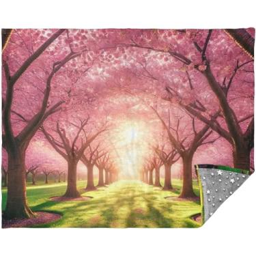 Imagem de Cobertores de pelúcia personalizados de flor de cerejeira de primavera cobertores macios de lã para mulheres 178 cm x 139 cm cobertor xadrez floral