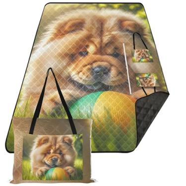 Imagem de TSENQUE Chow Chow Cobertor de areia para cachorro fofo para praia à prova de areia, cobertores de acampamento estampados para suprimentos de piquenique de grama, tapete dobrável, 203 x 152 cm