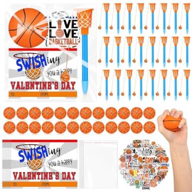 Imagem de Gosodeny 24 Set Valentine's Day Gifts Bulk Basketball Party Favors Basketball Hoop Pens Set Basketball Stress Balls Basketball Card Classroom Rewards Prizes Party Valentine's Present from Teacher