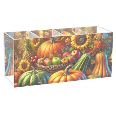 Imagem de TSENQUE Porta-lápis personalizado de desenho animado para mesa, outono, abóbora, ação de graças, arte, porta-canetas de acrílico, lápis, armazenamento de papelaria