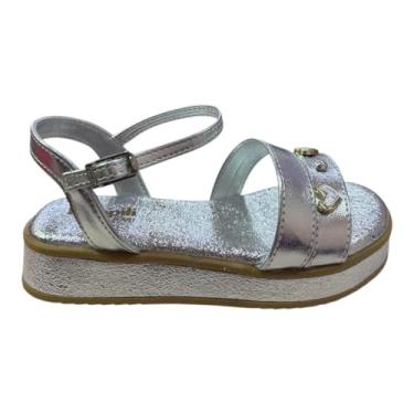 Imagem de Sandália Infantil Feminina Alana Flatform Coração Metalizado Prata (Prata, BR, Criança de 4 a 8 anos, Numérico, P, 30)