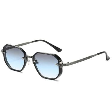 Imagem de Óculos de Sol UV400 - Armação Pequena Estilo Punk com Lentes Degradê em Metal para Homens e Mulheres, Ideal para Esportes ao Ar Livre, Corrida e Ciclismo, Cor Gun Tea Azul