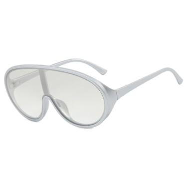 Imagem de Óculos de Sol Oversized com Lentes Degradê, Estilo Punk, Proteção UV400, Ideais para Esportes ao Ar Livre, Corrida e Ciclismo, Cor Prata.