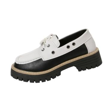 Imagem de Calçado feminino casual com fecho de cadarço frontal, bico redondo e sola plana grossa, Branco, 34