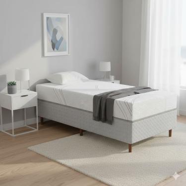 Imagem de Cama Box Solteiro Umaflex Loreto Cinza + Colchão Solteiro Espuma Viscoelástico D40 + D33 Até 130Kg Bartira Viena