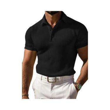 Imagem de Camisa Polo Casual Masculina De Manga Curta Com Decote Em V Clássica E