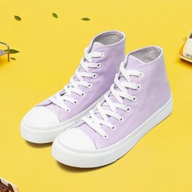 Imagem de Tênis infantil de lona de cano alto, sem cadarço, para meninas, meninos, moderno, cano alto, sapatos de lona, clássico, casual, tênis roxo, Roxa, 10 Toddler