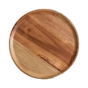 Imagem de Bandeja Redonda De Madeira Retro Para Servir 10 15 20 25cm Prato Para 