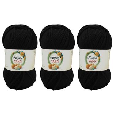 Imagem de Sunny Cat Happy Yarn, conjunto de 3 fios de lã, tricô e crochê, feito na Turquia (pérola preta 70978)