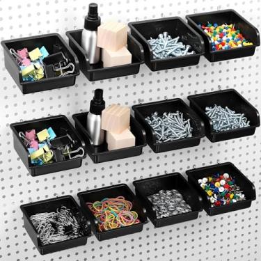 Imagem de Hpmjz Pacote com 12 caixas de slatwall com ganchos, acessórios organizadores de quadro de estacas pretas recipientes de plástico para bancada de trabalho para organização de parede de ripas para