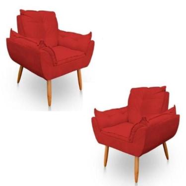 Imagem de Kit 2 Poltronas Decorativas Opala Sala de Estar Tecido Suede Vermelho 