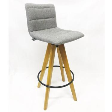 Imagem de Banqueta Decorativa Angélica Gomos Linho Cinza Base Giratória Madeira 