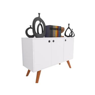 Imagem de Aparador Moderno com 3 Portas, Pés em Madeira, Design Escandinavo, Móvel para Sala, Branco e Preto (Preto)