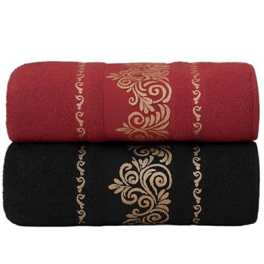 Imagem de Kit 2 Toalhas de Banho Gigante Premium 100% Algodão Macias, Felpudas, Super Absorventes para Banho, Piscina, Ideal para Família e Adultos(Kit 2Toalhas–Preto&Bordô)