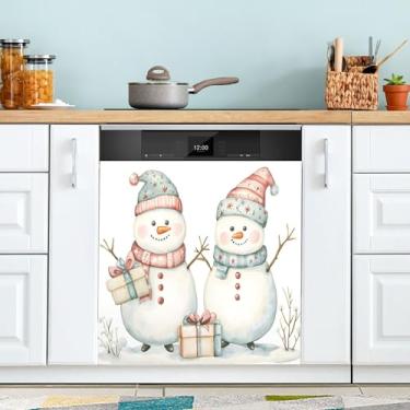 Imagem de SEHANY Linda capa magnética de boneco de neve de Natal, adesivos magnéticos decorativos antiarranhões para painel de geladeira e lava-louças, decoração de Natal de cozinha doméstica 58 x 66 cm