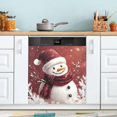 Imagem de SEHANY Linda capa magnética de boneco de neve de Natal, adesivos magnéticos decorativos antiarranhões para painel de geladeira e lava-louças, decoração de Natal de cozinha doméstica 58 x 66 cm