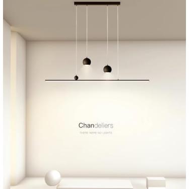 Imagem de Luminária pendente LED moderna, linear e regulável, com controle remoto, focos de luz e altura ajustável, ideal para sala de jantar, escritório e sala de estudos (preta, 100 cm).