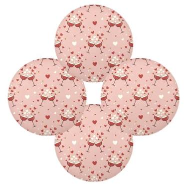 Imagem de Wassud Jogo americano conjunto de 4 tapetes redondos com óculos vermelhos para cozinha e jantar tapetes laváveis resistentes ao calor para decoração de mesa 39 cm