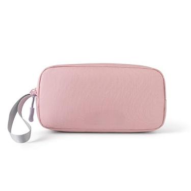 Imagem de Bolsa organizadora de cabos portátil, bolsa de armazenamento de eletrônicos de grande capacidade, estojo com vários compartimentos (rosa)
