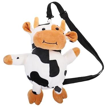 Imagem de WOFASHPURET Bolsa tiracolo de pelúcia em forma de vaca para meninas adorável bolsa de armazenamento fofa para moedas para jovens senhoras elegantes design de ponto aleatório