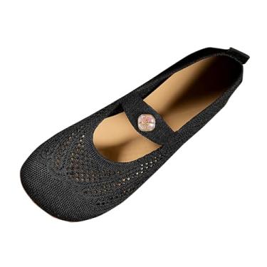 Imagem de Sapatos femininos casuais sem cadarço com design de malha vazada, respirável e confortável para uso diário, Preto, 36
