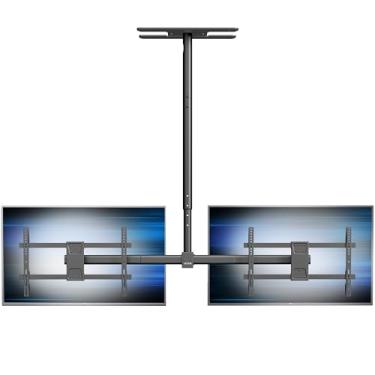 Imagem de VIVO Suporte de teto duplo de TV lado a lado para telas de 34 a 60 polegadas, placa de menu giratória completa resistente para TVs de até 40 libras cada, haste de extensão de 1,7 m, VESA máximo 600 x