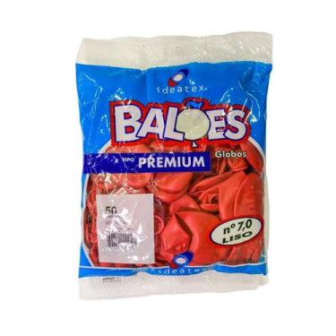 Imagem de Balão Bexiga Liso Cores Premium N7 C/ 50 Unidades - Ideatex, Vermelho