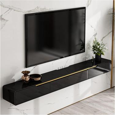 Imagem de Suporte De Tv Flutuante, Armário De Tv De Console De Mídia Montado Na Parede, Armário De Armazenamento Grande Para Sala De Estar Com Porta 3 Gavetas, Black, 120cm
