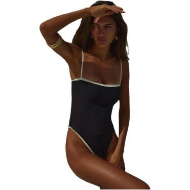 Imagem de Maiôs Para Mulheres Maiô One Piece Biquíni Feminino Patchwork Feminino, Black, L