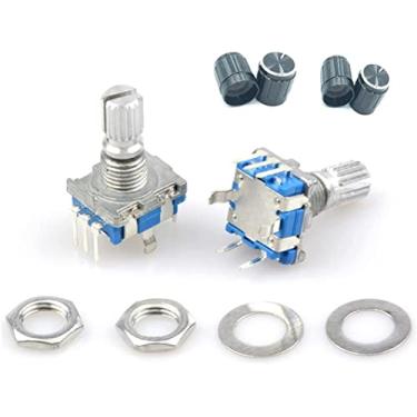 Imagem de Codificador de interruptor 5 pçs/lote Potenciômetro de codificador rotativo EC11 15 mm 20 mm com interruptor 5 pinos + tampa do botão (tamanho: 15 mm-tipo D)