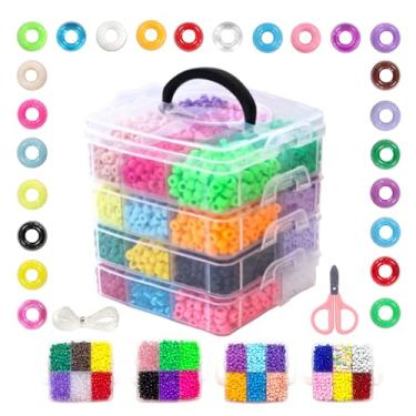 Imagem de 5300 contas de pônei, contas Kandi de 24 cores a granel para fazer pulseiras, contas de plástico com caixa de armazenamento empilhável de 4 camadas para joias DIY, colar, trança de cabelo