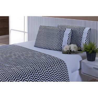 Imagem de Jogo Lençol Viúva 4 Peças 188x128x25 100% Algodão 200 Fios Estampado Chevron Barrado Branco