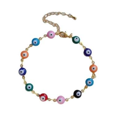 Imagem de Pulseira De Olho Grego Colorida Banho De Ouro Para Mulheres, Acessório