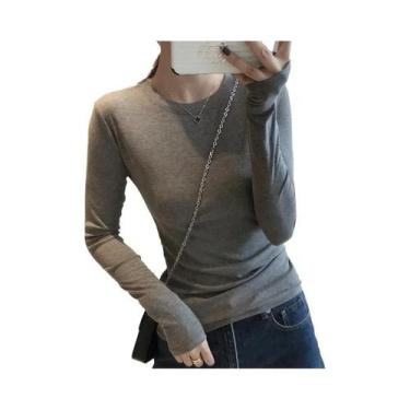 Imagem de Camiseta Feminina De Manga Longa Em Algodão De Alta Qualidade, Básica,
