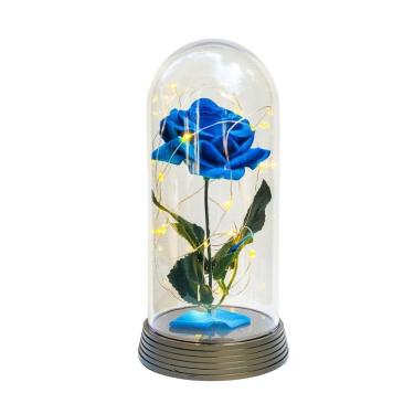 Imagem de Luminária A Rosa Encantada Azul 20 Cm Base Ouro Quente
