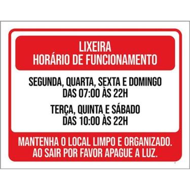 Imagem de Kit 3 Placas Lixeira Horário Funcionamento Local Limpo