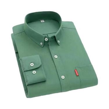 Imagem de Camisa Oxford Branca Masculina 100% Algodão Manga Longa Gola Dobrável 