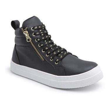 Imagem de Tênis Sneaker Cano Alto Feminino Cadarço Zíper Estilo Macio Preto - Ap