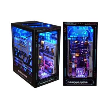 Imagem de Estante De Livros Miniatura De Madeira Para Casa De Bonecas Com Luz, K