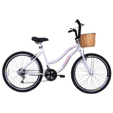 Imagem de Bicicleta Aro 26 18 marchas com Cesta de Vime Beach - Branca-Unissex