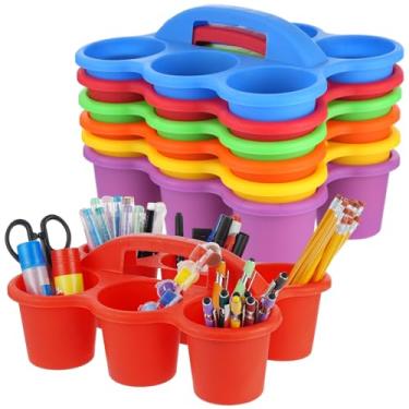 Imagem de Joyibay Organizador de organizador de sala de aula com alça de plástico colorido, suporte para copos de 30 x 22 x 9 cm, material escolar, 6 compartimentos