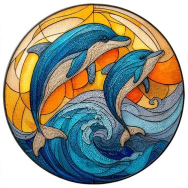 Imagem de Pendurado em vitrais, apanhadores de sol coloridos para janela, painel de diamante decorativo, apanhador de sol de jardim para aniversário para mulheres, homens, marido (azul + golfinho)