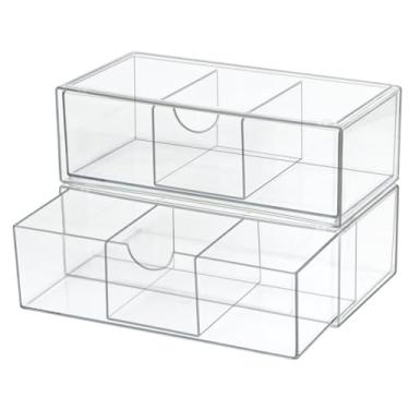 Imagem de Conjunto de 2 gavetas empilháveis de armazenamento – Armazenamento de gaveta de plástico transparente de 19,8 cm, organizador de maquiagem de acrílico, organizador de armário de mesa, organizador de