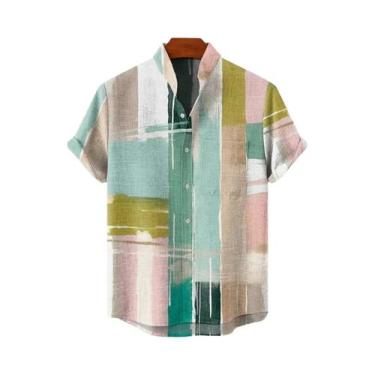Imagem de Camisa Retro De Linho Masculina, Confortável E Fresca Para O Verão, Ma