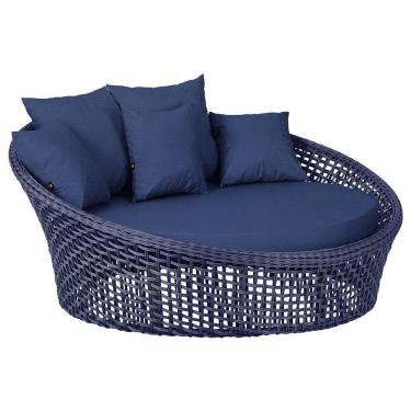 Imagem de Chaise Hungria Pintura Preta Corda Náutica E10 Trama Azul