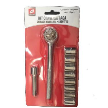 Imagem de Kit Chave Catraca Soquetes Sextavado com Catraca 10 peças