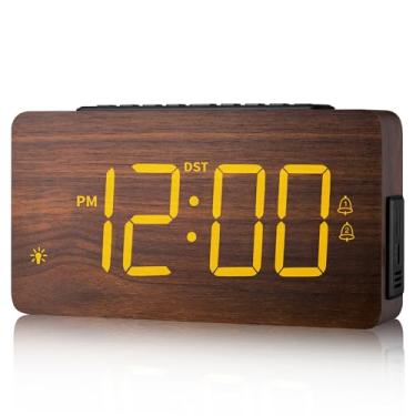 Imagem de Despertador digital de madeira para quartos - Alarme extra alto para pessoas com sono pesado, volume e brilho ajustáveis, horário de verão, uso duplo como relógio de mesa/parede, decoração de madeira